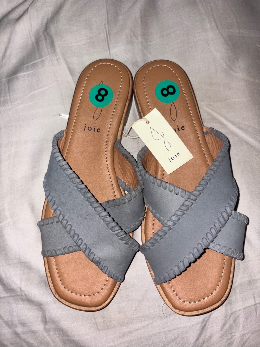 Joie Light Gray Crisscross Slide Sandals